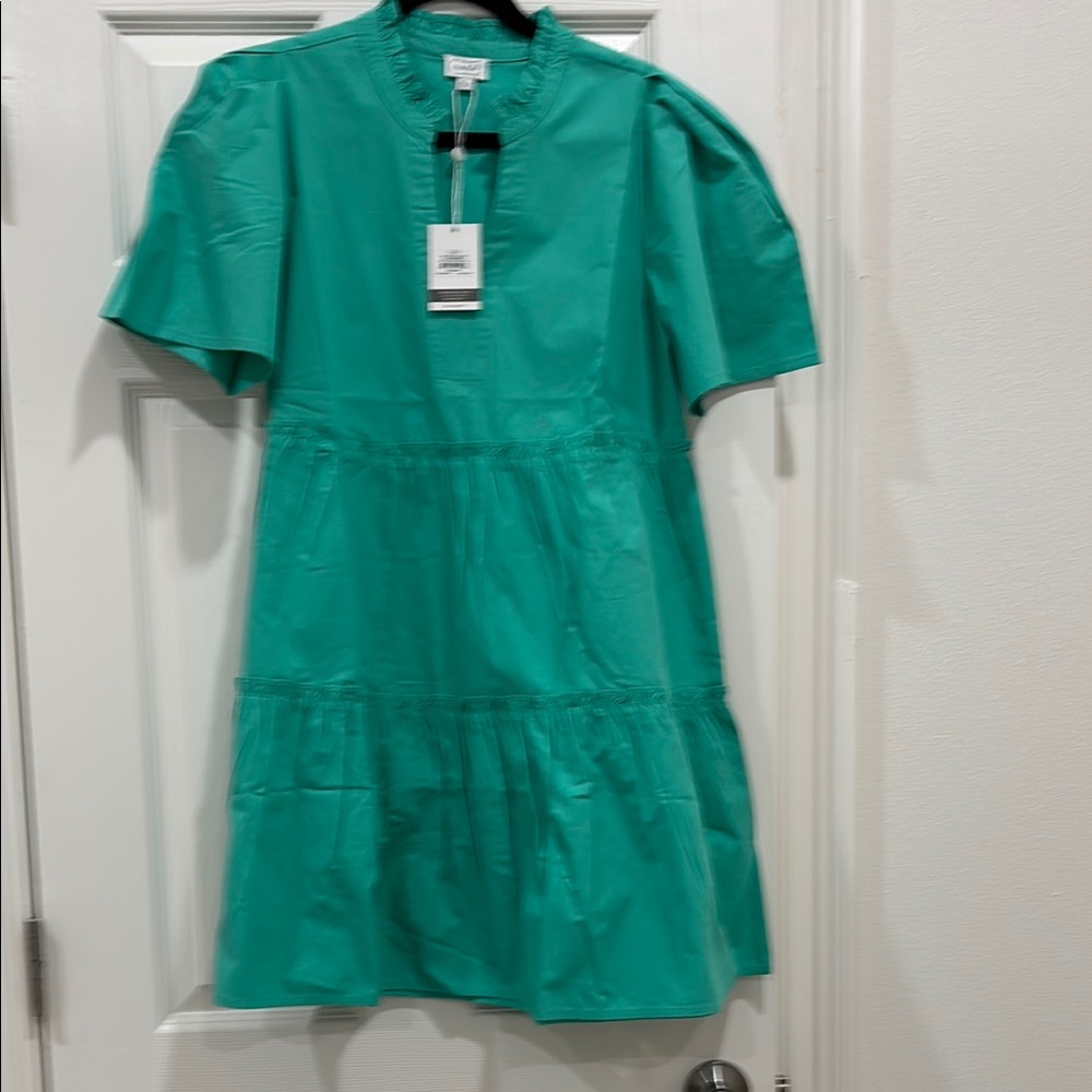 Mud Pie Teal Ruffle Collar Dress